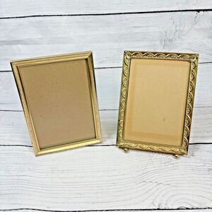 2 Vintage Gold Metal Ornate Picture Frames 5 X 7 Clear Glass Photo Decor MCM